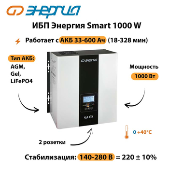 ИБП Энергия Smart 1000W - ИБП и АКБ - Энергия ИБП Smart - Магазин электротехнических товаров Проф Ток